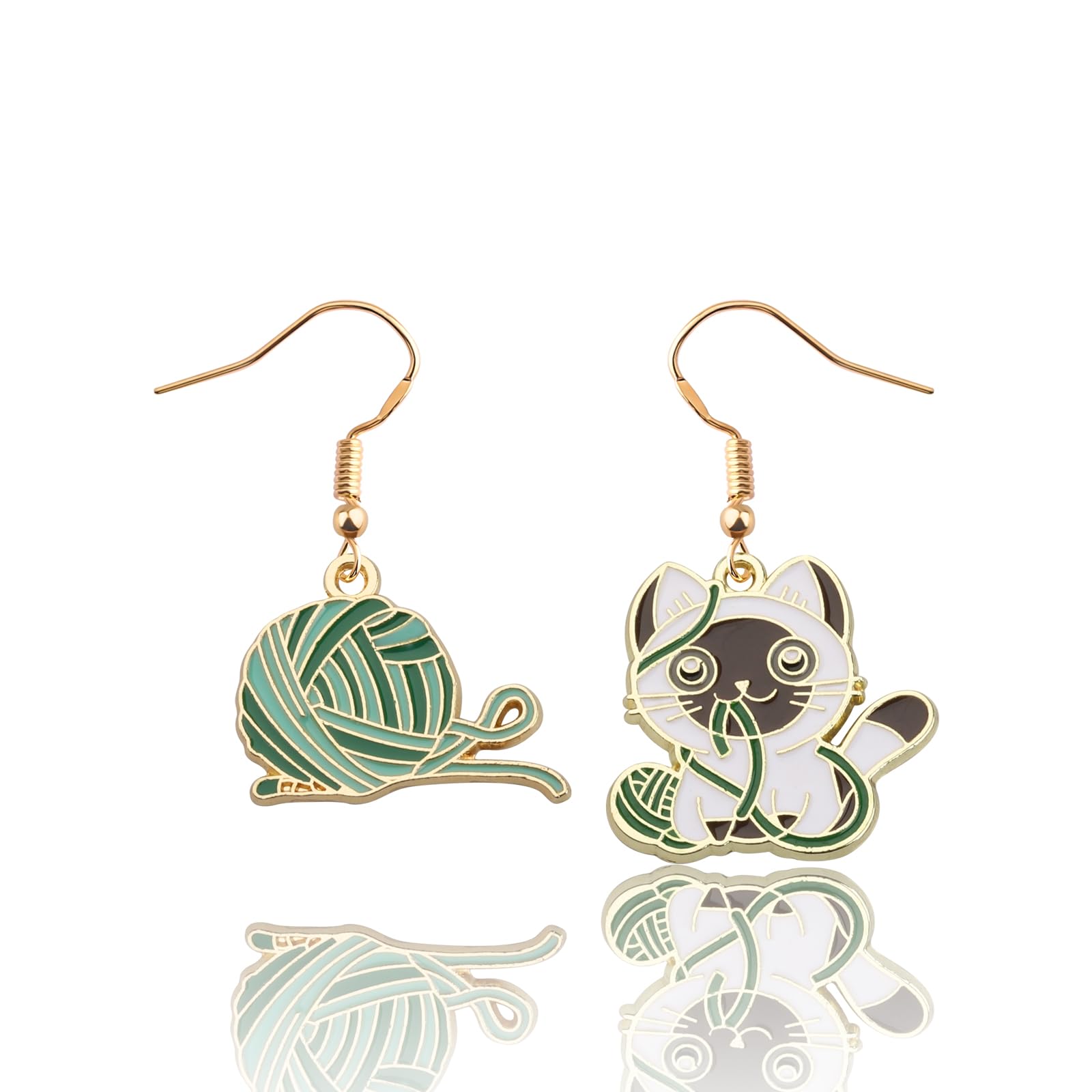 CENWA Yarn Dangle Earrings - Cat Playing with Yarn Ball - Gifts for Cat Lovers and Knitters