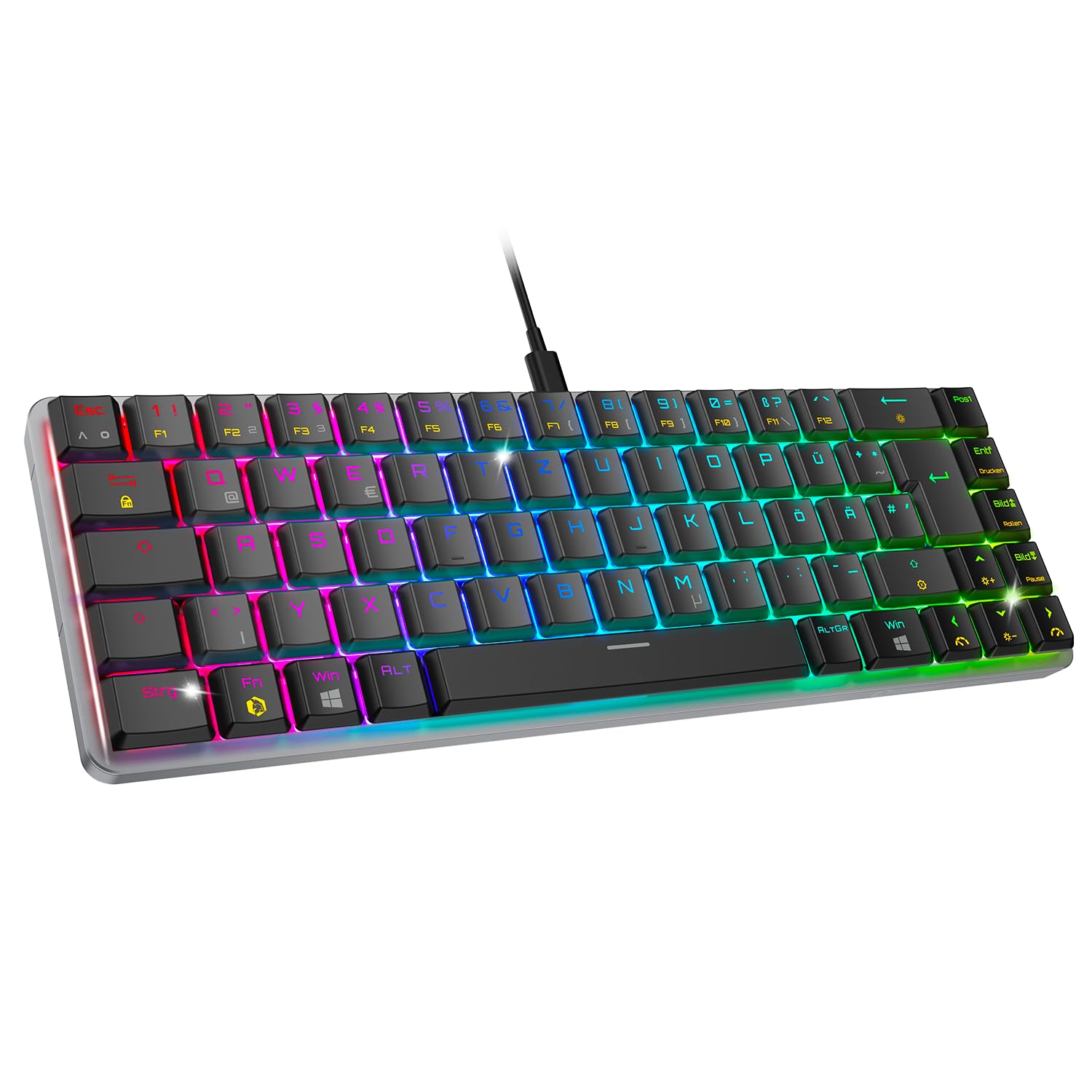 EMPIRE GAMING K241 - Smukła, niskoprofilowa aluminiowa kompaktowa mechaniczna klawiatura gamingowa DE (QWERTZ), przewodowa odłączana USB-C 69 klawiszy MX Red, RGB 24 efekty, NKRO, kompatybilna z PC/P5