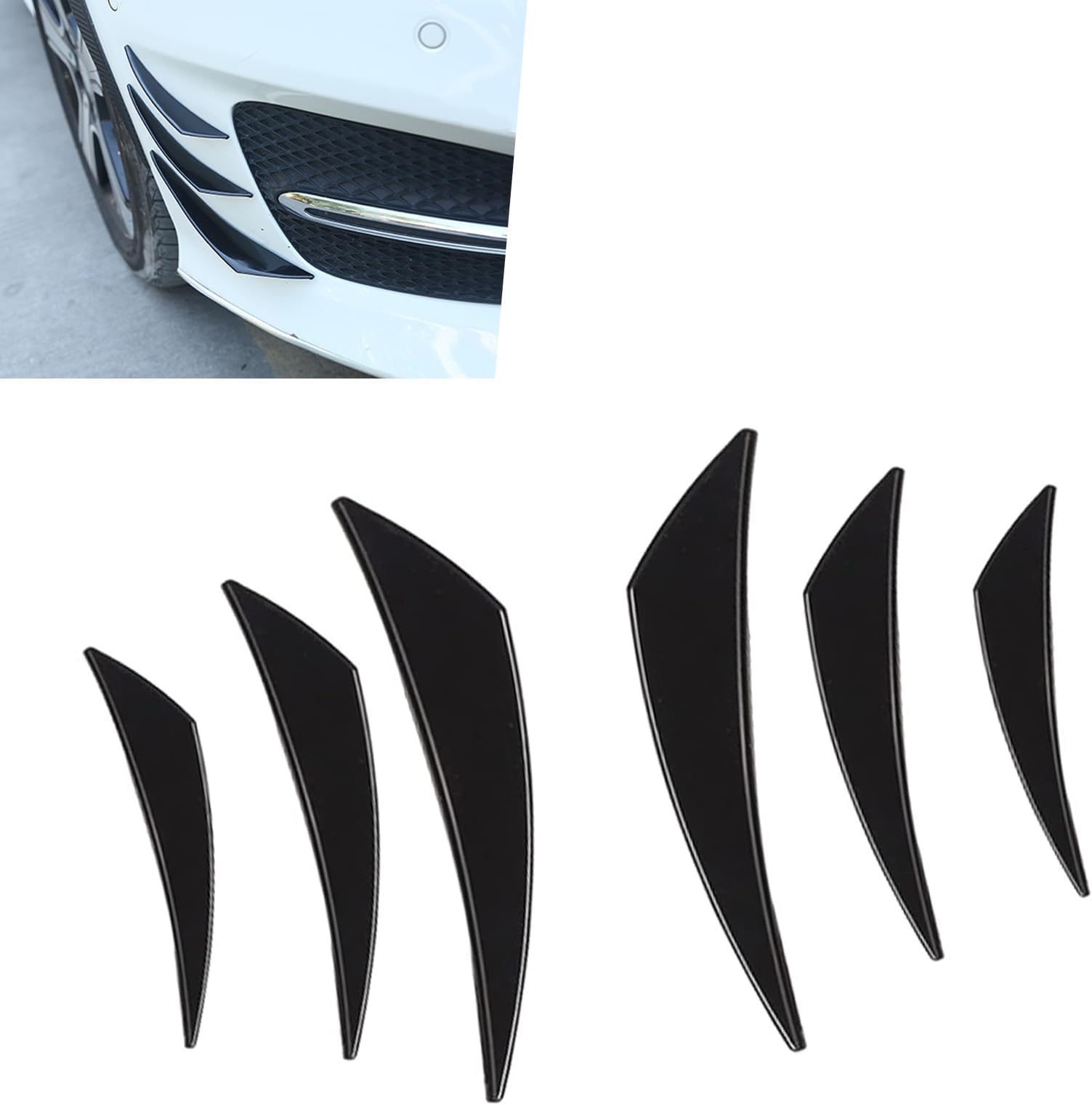 6 PCS Car Spoiler Canards Kit, Self-Adhesive Auto Front Bumper Lip Spoilers, Body Anti-Scratch Splitter Decoration, Universal Car Exterior Accessories for SUV, Sedan, Truck (Glossy Black)