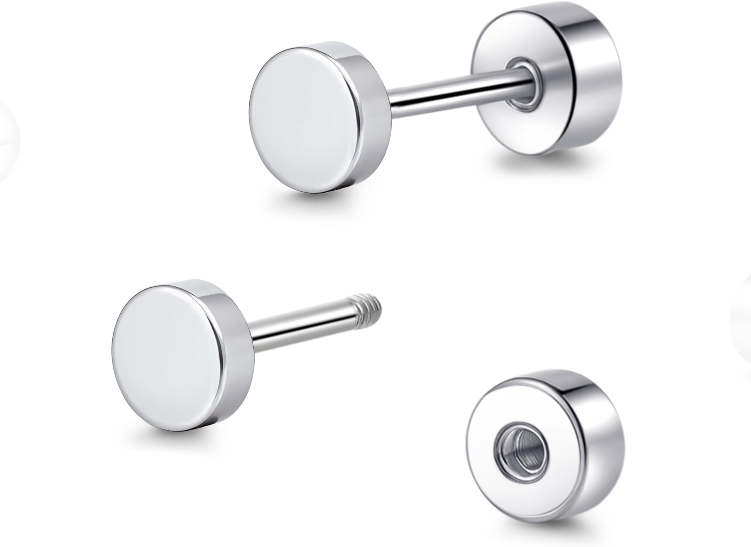 Hypoallergenic Titanium Screw Back Flat Back Dot Stud Earrings 3mm-5mm Simple Classic Helix Tragus Cartilage Earlobe Stud Earrings for Women Men
