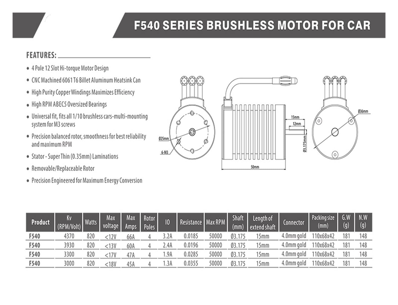 Motor sin escobillas, compatible con Redcat, Electric Volcano EPX