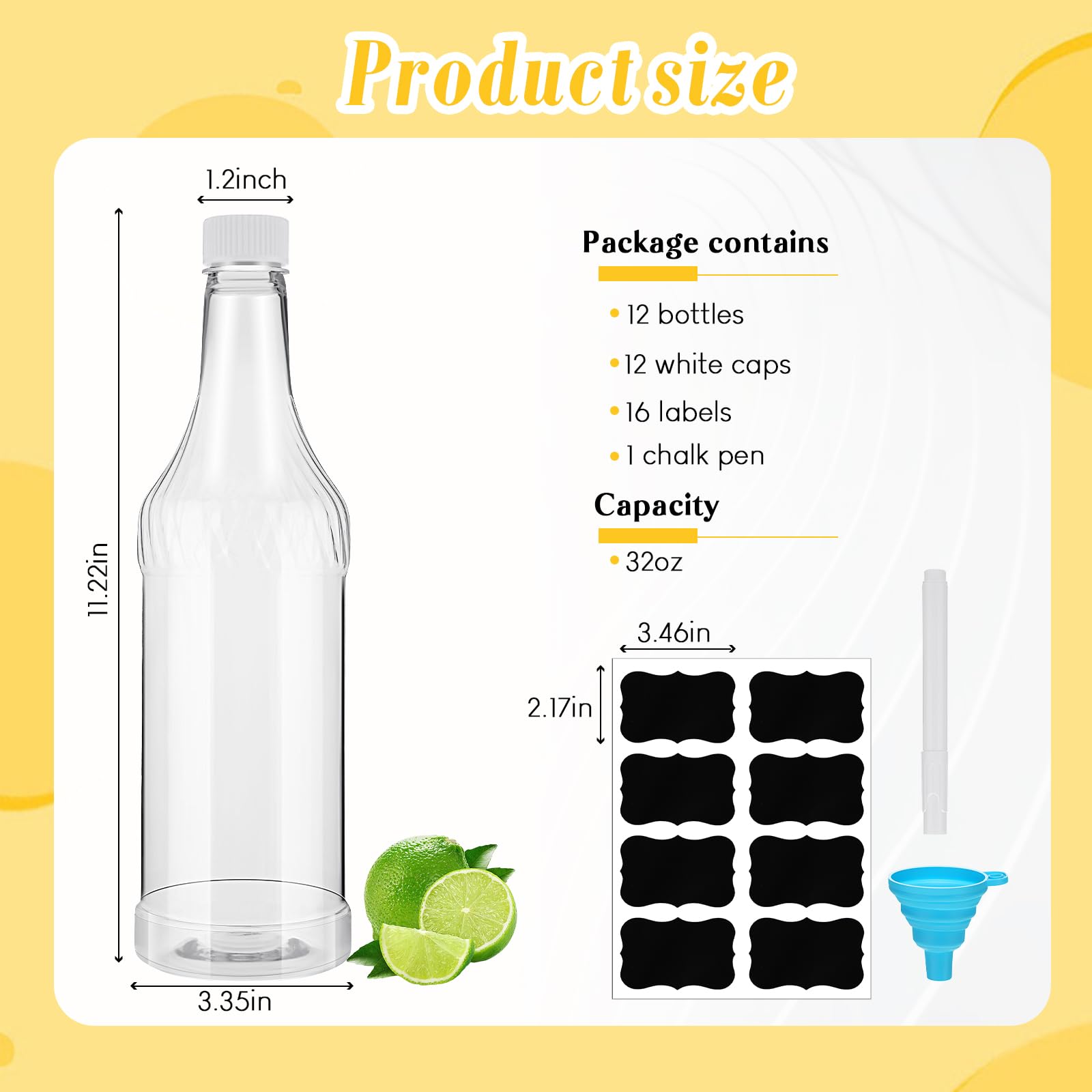 Dandat 12 botellas vacías de cuello largo de 32 onzas con tapas de rosca, botellas de vino de plástico transparente, botellas de coquito caseras, reutilizables para licor, condimentos, uso en hielo
