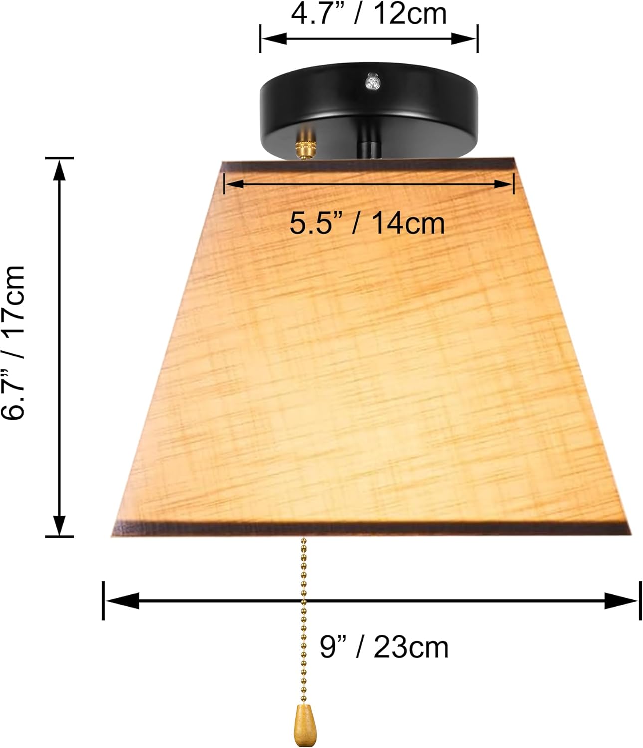 12V RV Square Interior Lighting with Zipper Switch Natural Linen Boho Brown Fabric Square Shade, Replaceable 2700K Bulb Included Semi Flush Mount Decorative for Trailer Camper's Decor