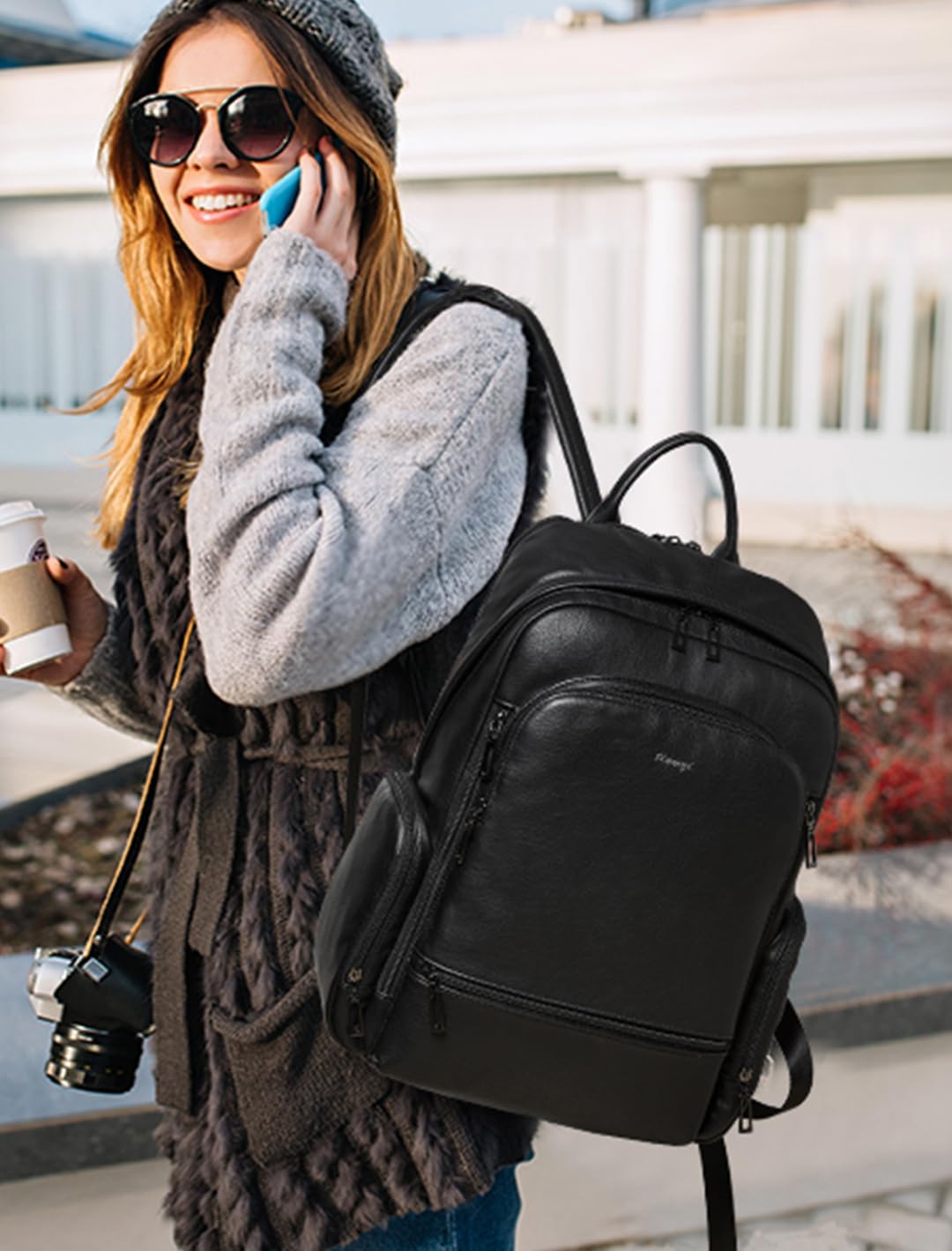 Sac à dos en cuir pour femme, sac à dos pour ordinateur portable de 15,6", sac à dos élégant, sac à dos pour le travail, les voyages, l'université