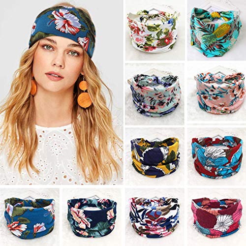 10 Pieces Women Boho Headbands African Headbands Yoga Head Wrap Flower Printed Elastic Hair Bands for Women Girls Hair Accessories Daily and Sports Wear