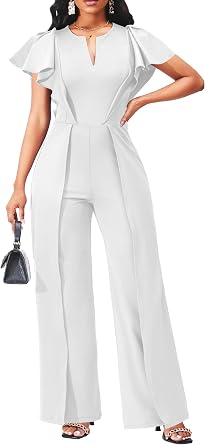 SxClub Jumpsuits for Women Dressy Formal Ruffle Long Straight Pants Jumpers