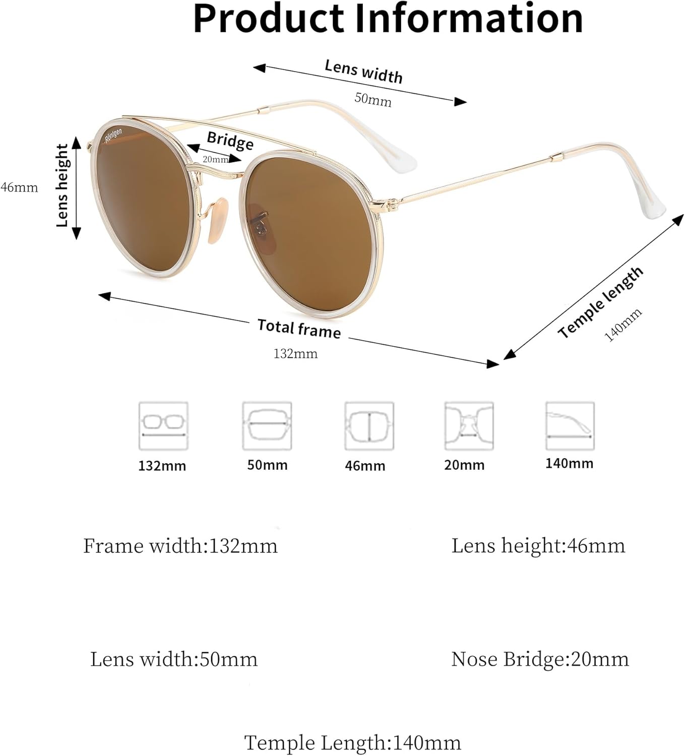 Retro Round Sunglasses for Women Men Double Bridge UV400 Protection - Image 3