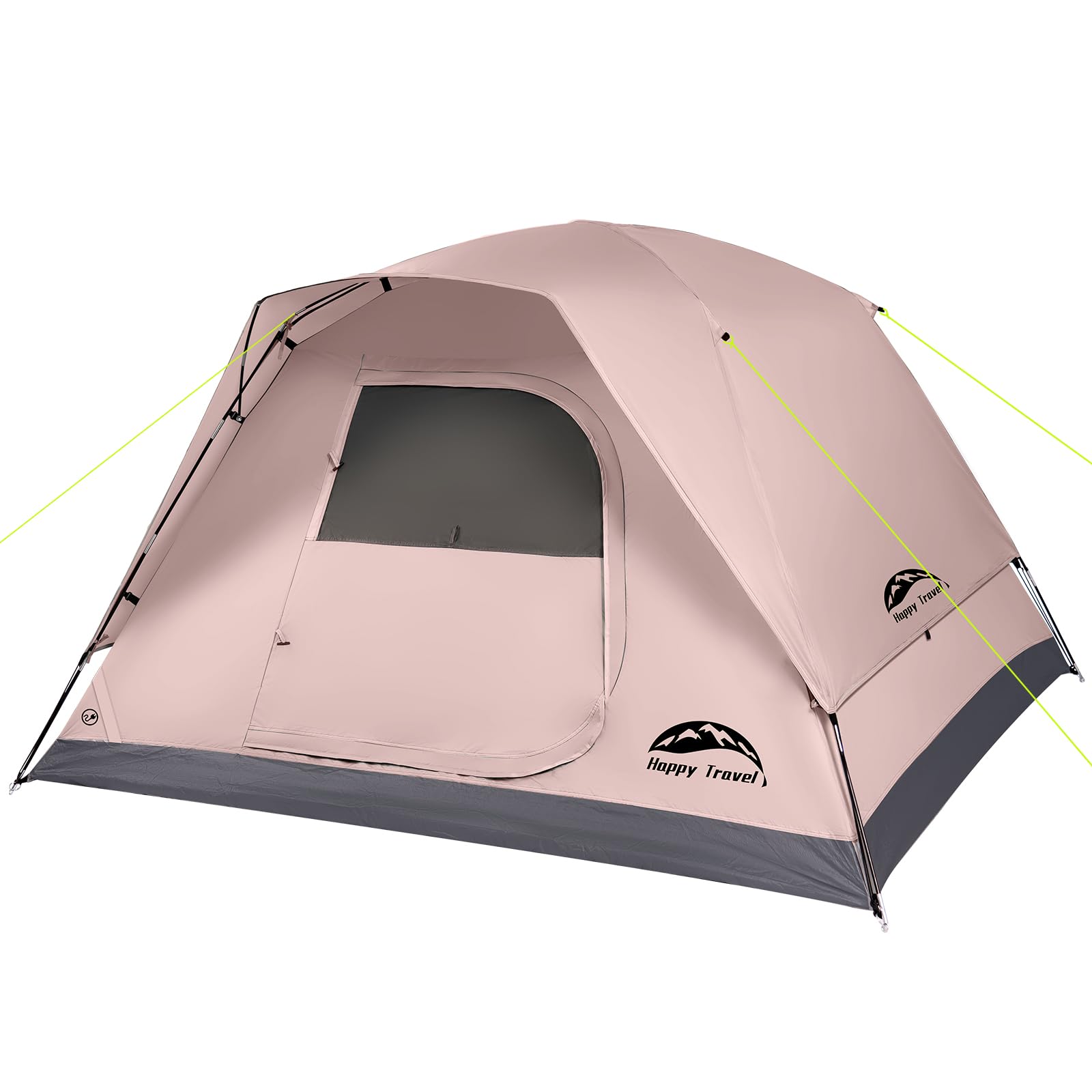 Happy Travel Camping Tent, 4 Person Dome Tents for Camping with Rainfly, Waterproof Clip Easy Setup Portable Family Tent with Mesh Windows, 20% More Headroom Backpacking Tents for Camping & Hiking