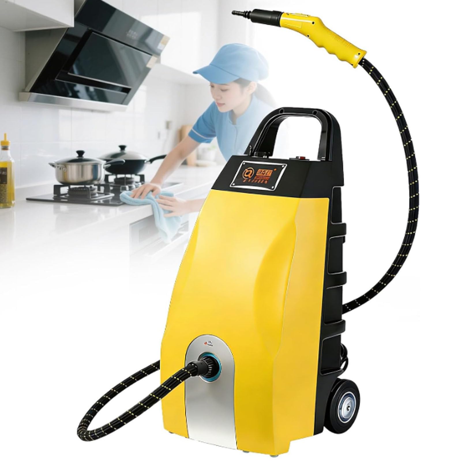 Commercial Steam Cleaner, 3.5L Tank, 3000W Heavy Duty 230°F High Temp Steam for Restaurant Kitchen, Lightweight Steamer Multi-Purpose High Temp Steam Washe, Used for car & Kitchen Cleaning Yellow
