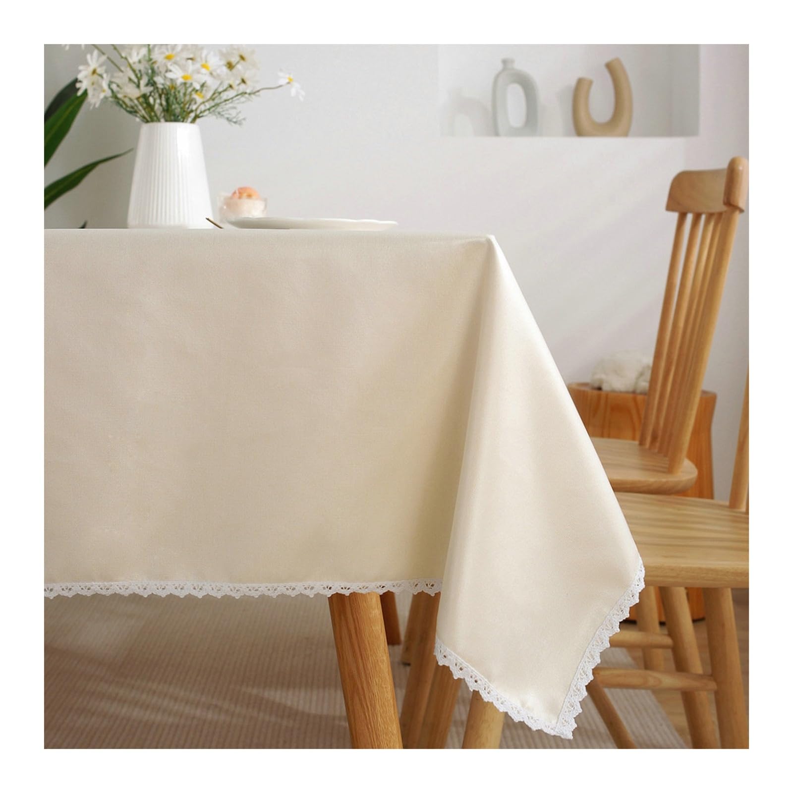 Nappe beige couleur unie dentelle haut de gamme en polyester 135x220