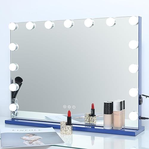 Miniatura 7 de Hollywood - Espejo de maquillaje con luces, 15 bombillas LED regulables, 3 modos de iluminación de color, espejo de maquillaje iluminado con puerto