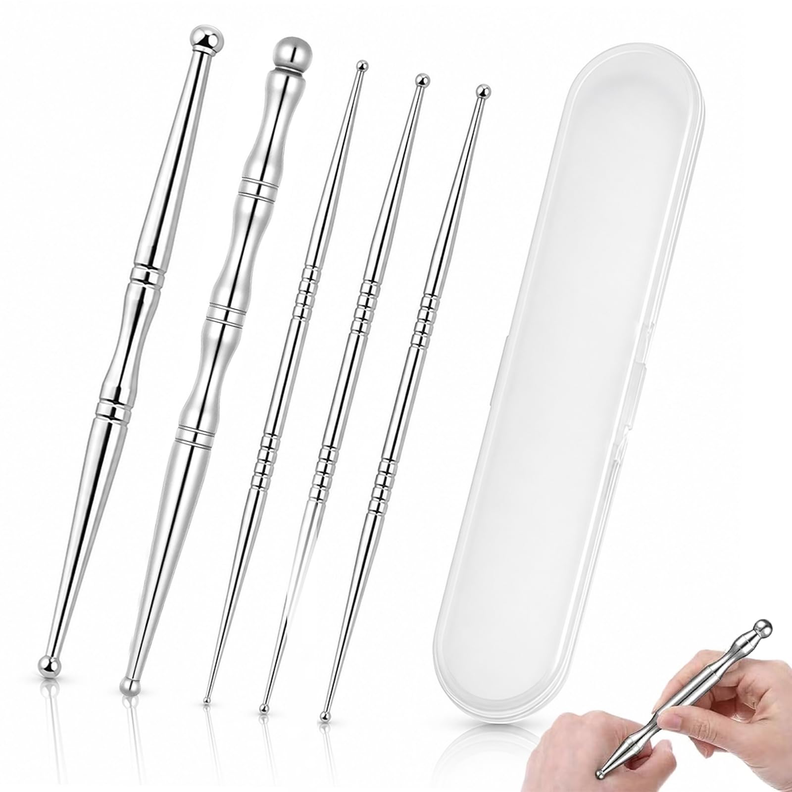 Akupressurstift 5 Stück Set, Edelstahl Tragbares Akupunkturstift, Akkupressurstab, Multifunktional Akupressur Stift, Narbenstift geeignet für verschiedene Anwendungen wie Muskelentspannung