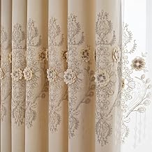 Amidoudou 1 Pair European Luxury Jacquard Curtains for Bedroom 3D Flower Curtains for Living Room Beige,52x90 Inch