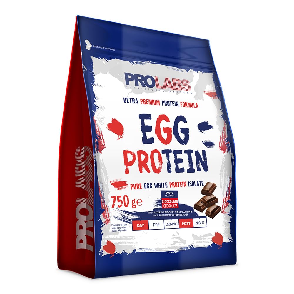 PROLABS EGG PROTEIN- Proteine in Polvere Isolate 100% Pure da Bianco d'Uovo non Denaturate con Bromelina per Alta Digeribilità e Rapido Assorbimento Post Workout, Integratore da Albume 750g Cioccolato
