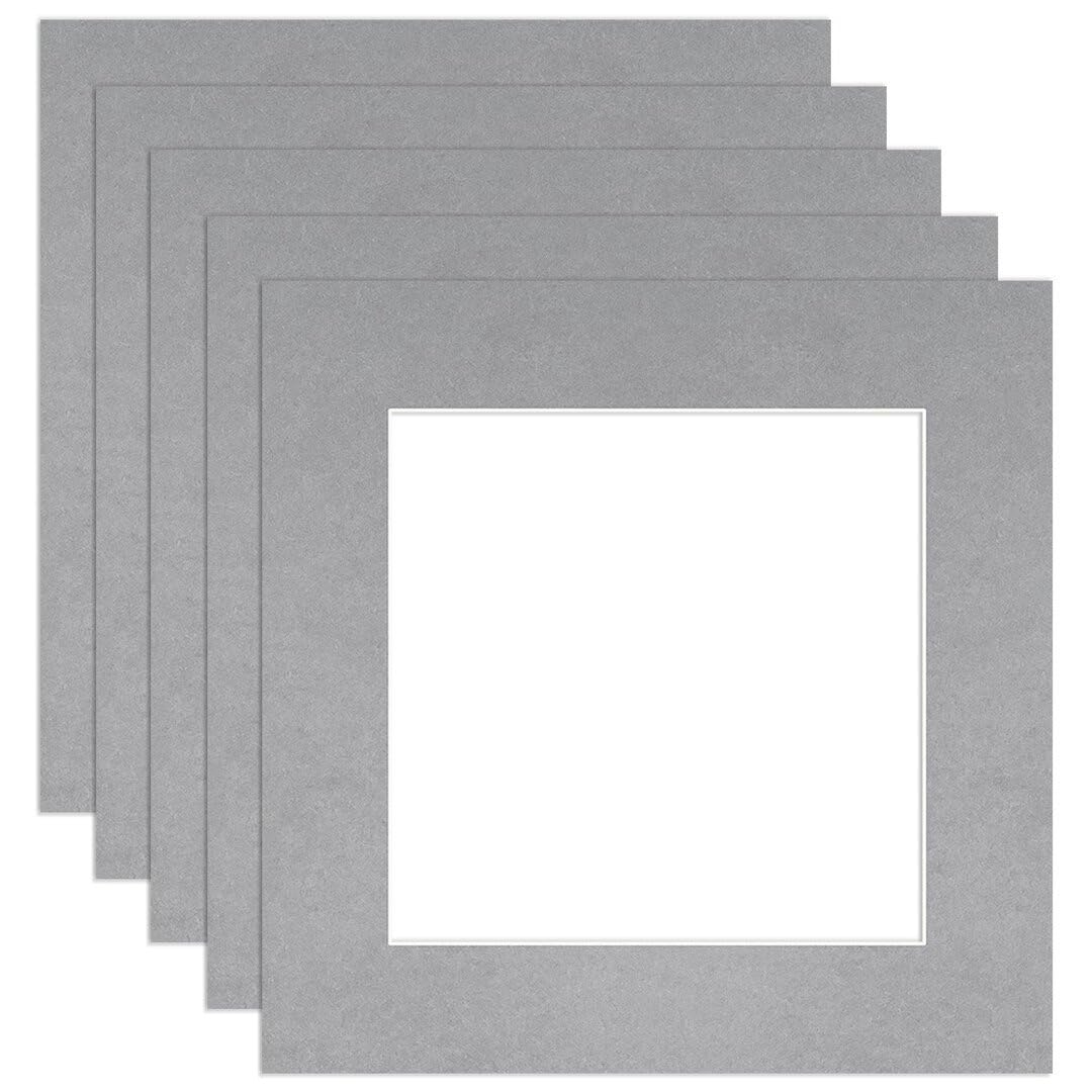 Procut Global 60x60cm Mid Grey Picture Mounts to Fit 40x40cm Aperture - Precision Cut Cardboard Photo Mount - Ideal for Frames, Prints, Artwork & Certificates - Sizes & Colours Available - 5 Pack