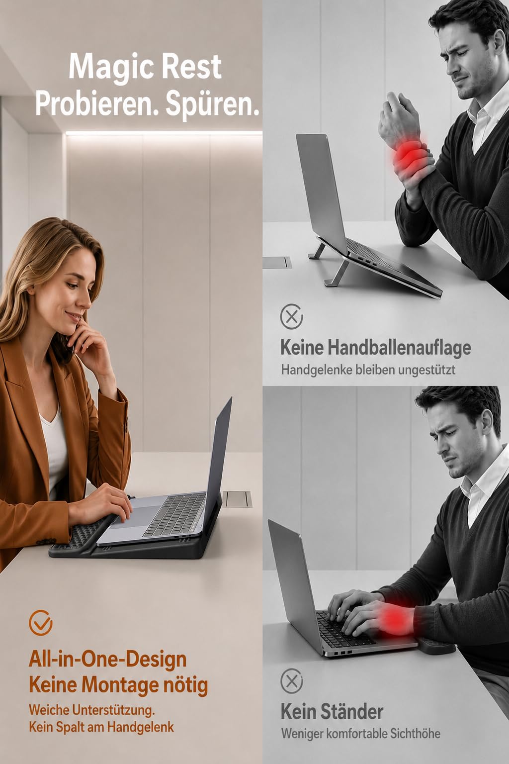 VAYDEER Handgelenkauflage für Laptop, Ergonomischer Laptopständer mit Memory Foam, Notebookständer mit Belüftung, Tastatur Handgelenkstütze, Passend für 13-16 Zoll Laptops, Schwarz