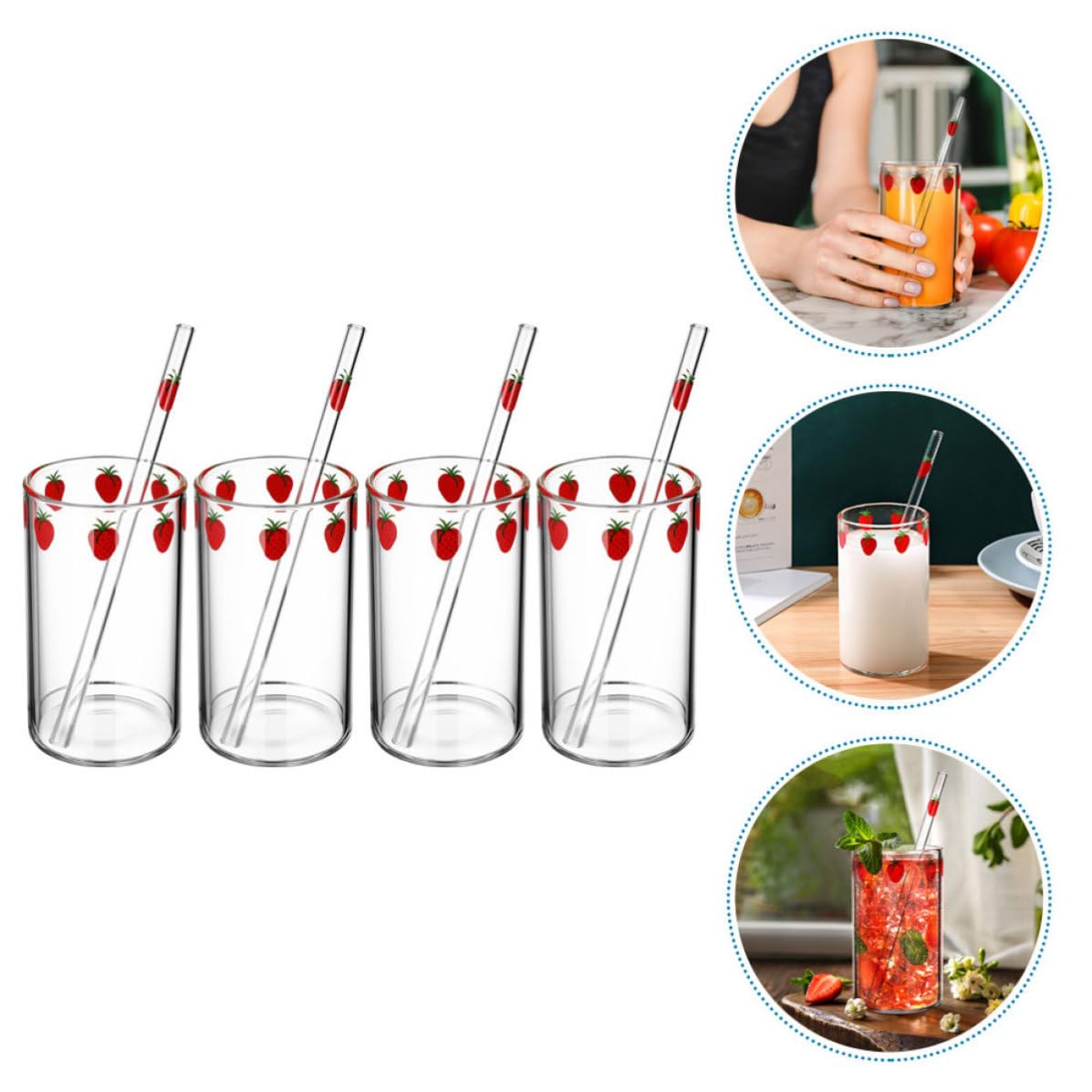 Vaso Transparente para Beber 4 Juegos de Vidrio de Borosilicato | Forma de Base Plana, para Leche y Zumo, Paquete de 4 Unidades, Uso Doméstico