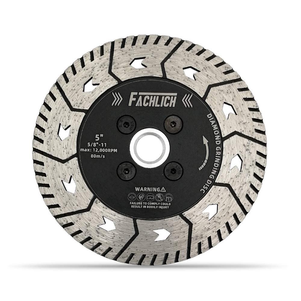 FACHLICH 5 Inch Granite Turbo Cutting Blades Two-in-One Design Cut Grind Sharpen Marble Concrete and Bricks