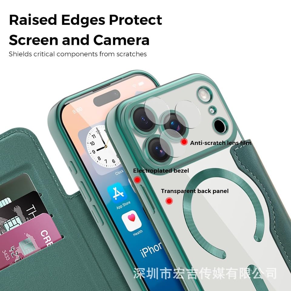 Étui iPhone 14 Pro rose en cuir véritable avec protection RFID premium