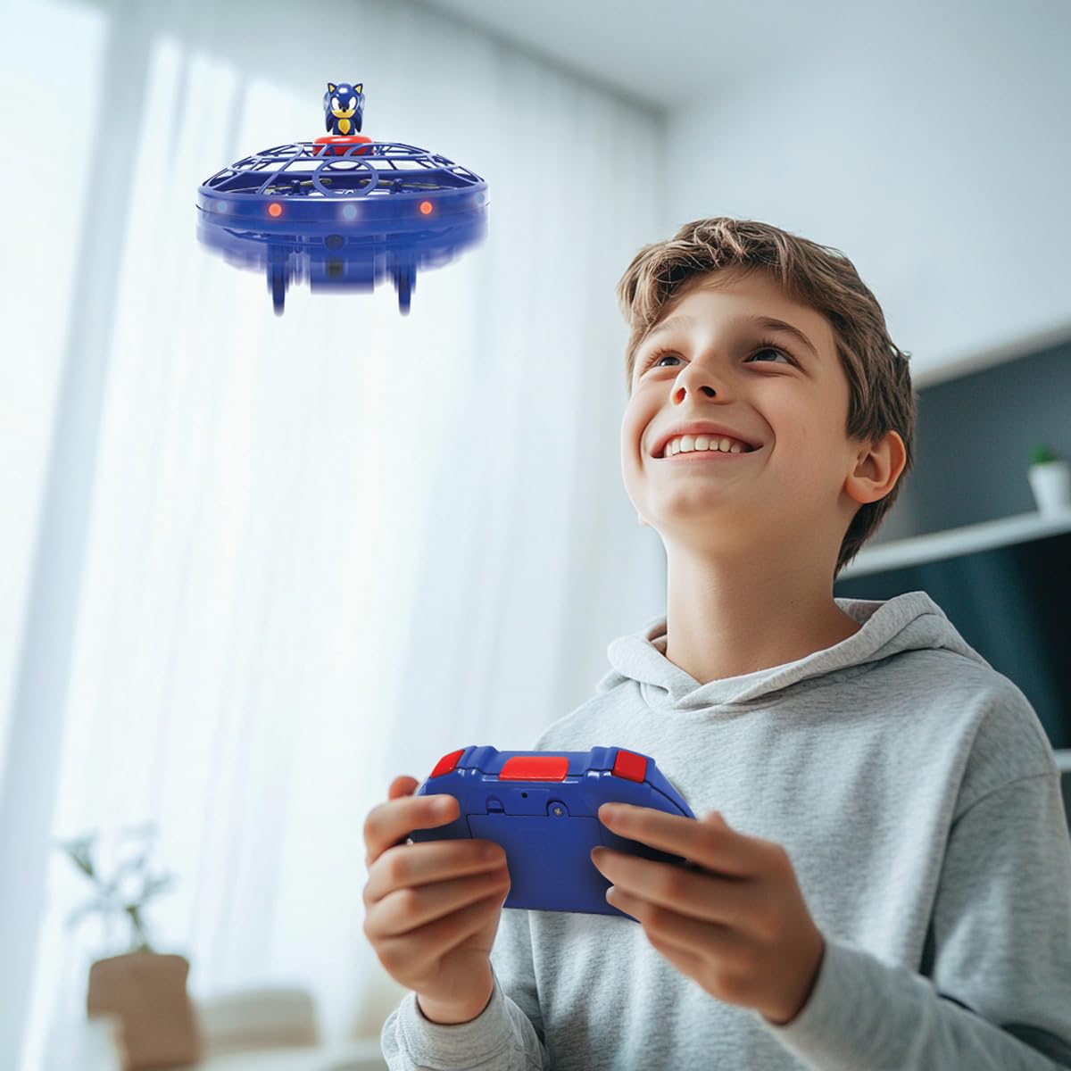 Lexibook, RC UFO Flying Sonic con luci e controllo gestuale, controllo a mani libere con batteria ricaricabile, Blu, UFOSN
