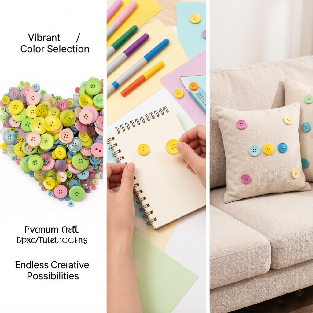800-1000 Pcs DIY Buttons Set, Including Glue, Needle and Thread, Threader, Petals, Wire, etc., Mixed Colors, Various Sizes, Suitable for handicrafts, Sewing, DIY Crafts, Button Painting (MIX1)