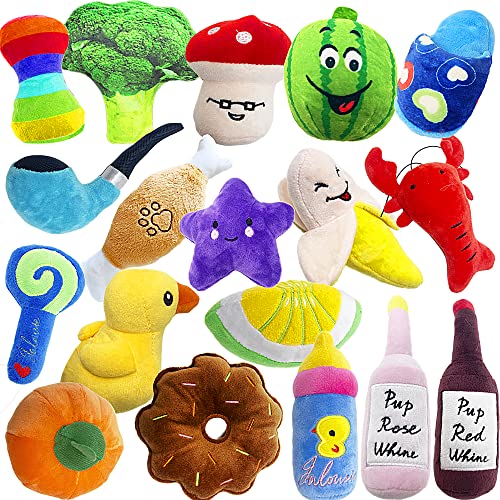 Jalousie 18 Pack Dog Squeaky Toy Assortment - Colorful Cute Pet Plush Toys Puppy Chew Toys for Small Medium Dog Puppy Pets - Plush Dog Squeaky Toys