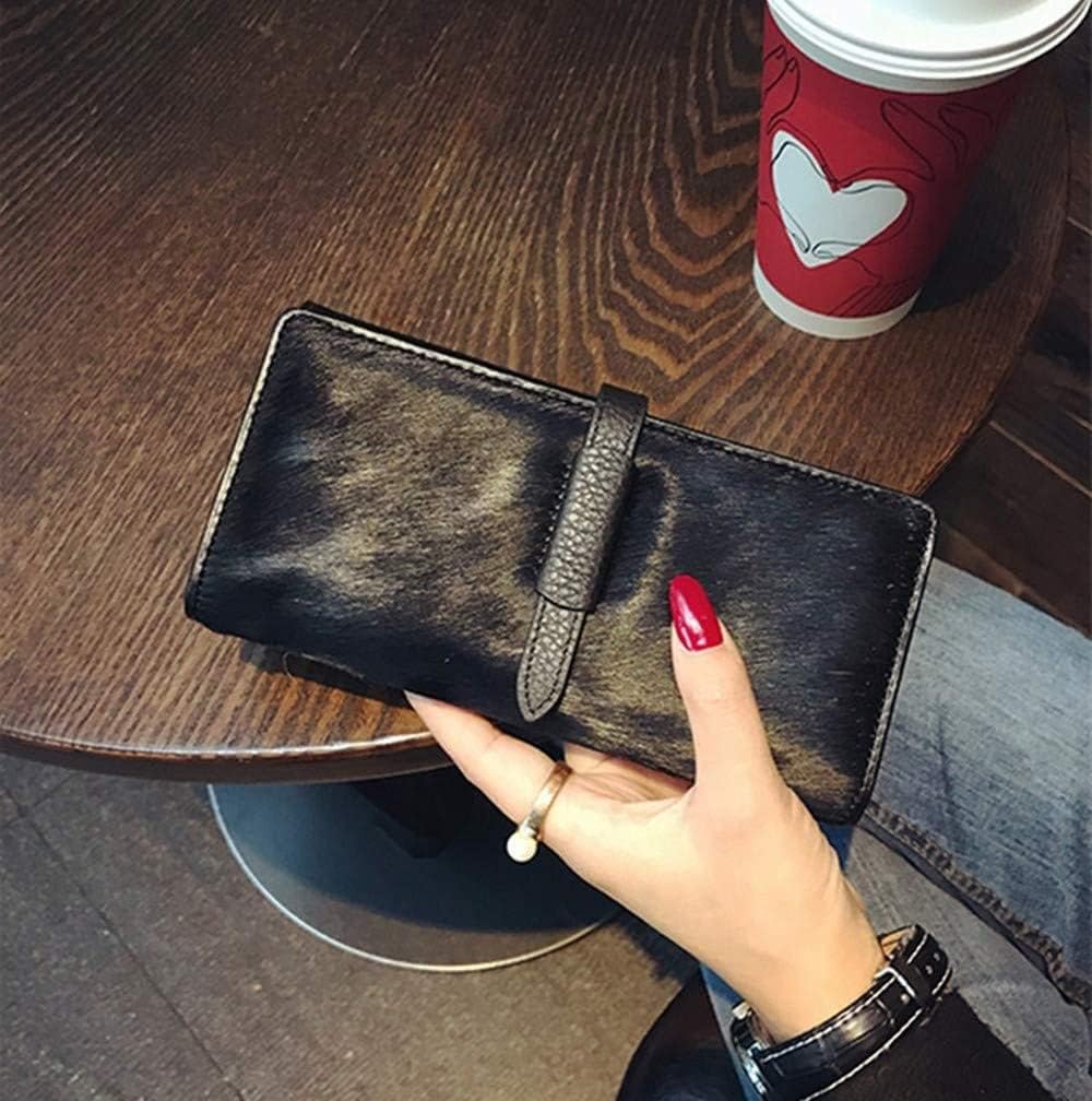 2022 New Horsehair Leather Wallet Women Long Leopard Print Coin Purse Drawstring Card Slot Large Capacity Wallets (Black)