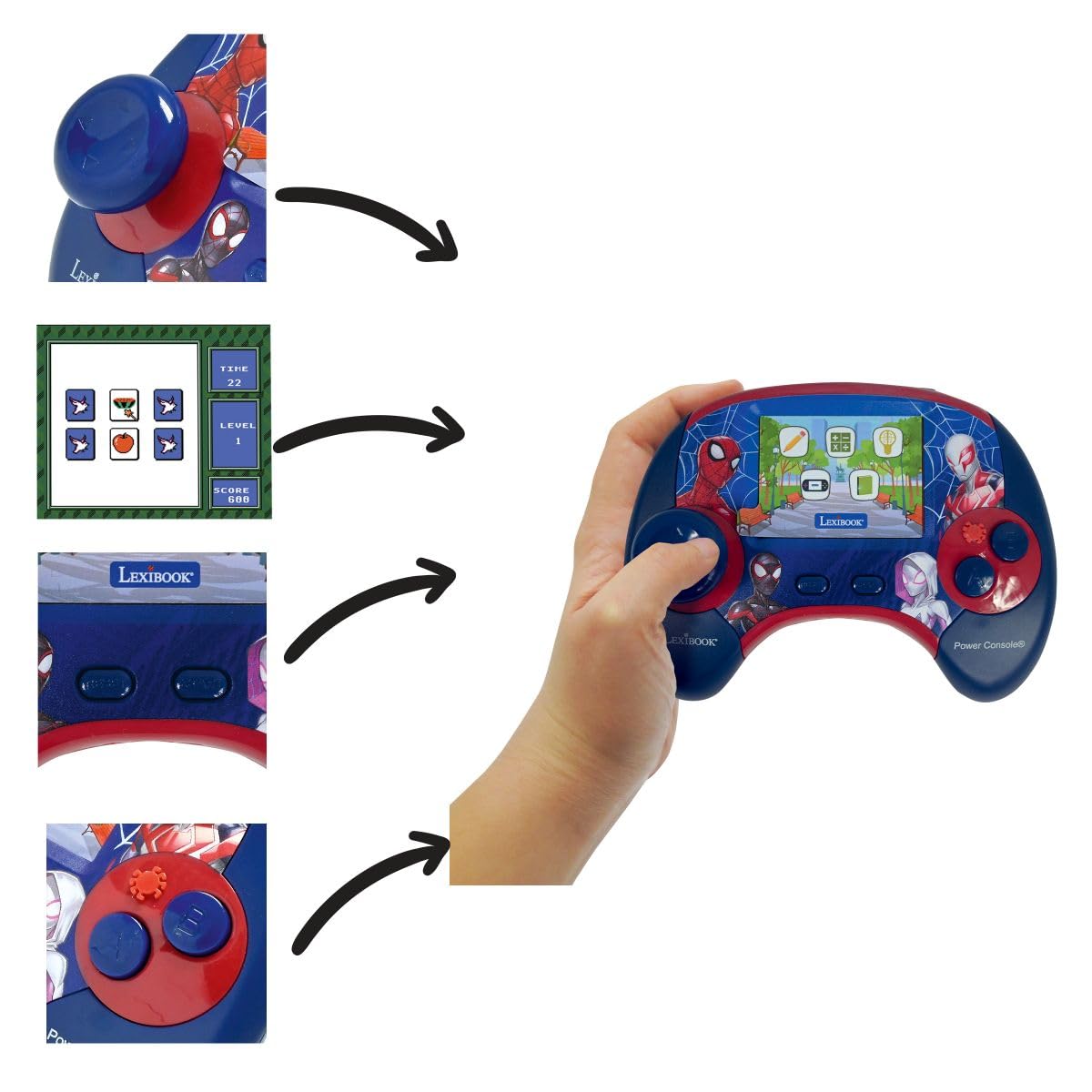 Lexibook, Spider-Man Consola Educativa Power Console, JCG100SPi2LXB | Español/Inglés, 100 actividades, consola de juegos educativa