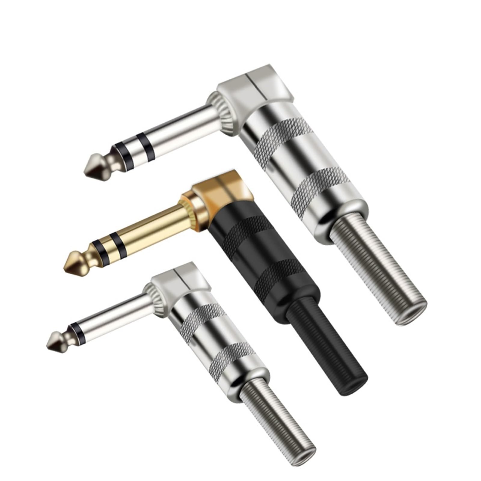 Jack 6,35 mm estéreo acodado de 3 polos que ahorra espacio en pedaleras y equipos de audio