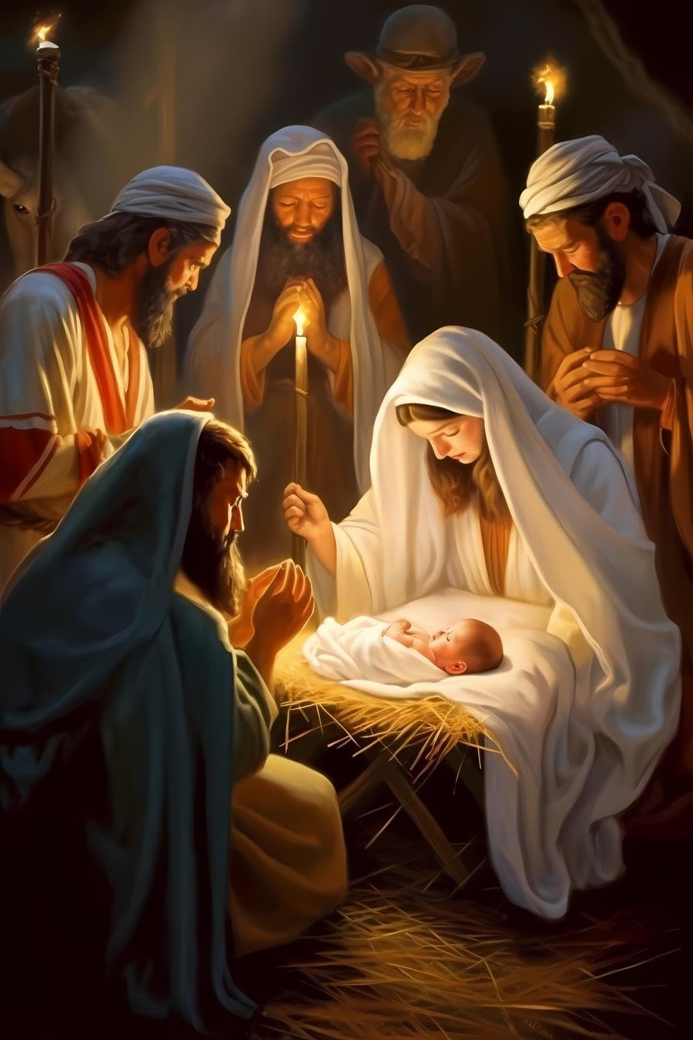 CUEAEAD Nativity in Manger Watercolor Art Diamond Painting Kits - Christian 5D Diamond Painting for Adults, Full Round Gemstone Diamond Art Cross Stitch Kit, Gifts Paint by Diamonds 20x30 inch