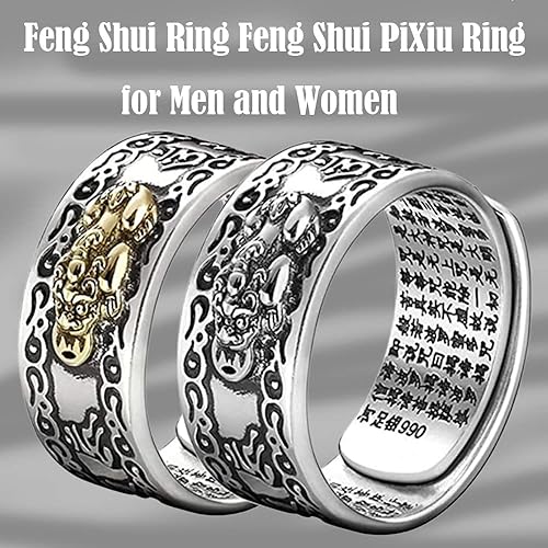 Miniatura 5 de Pixiu - Juego de anillos de Feng Shui Pixiu, pulsera de riqueza china de Feng Shui Pi Yao, anillo de protección de riqueza que trae buena suerte