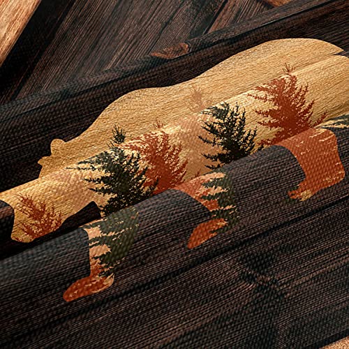 Lodge Cabin Pillow Cover Bear Silhouette Pine Tree Wood Stripe Pillow Case For Bed Couch Office Wild Animal Vintage Rustic Style Cushion Cover For Kids Teens Adults 20X20 Inch #TOP3