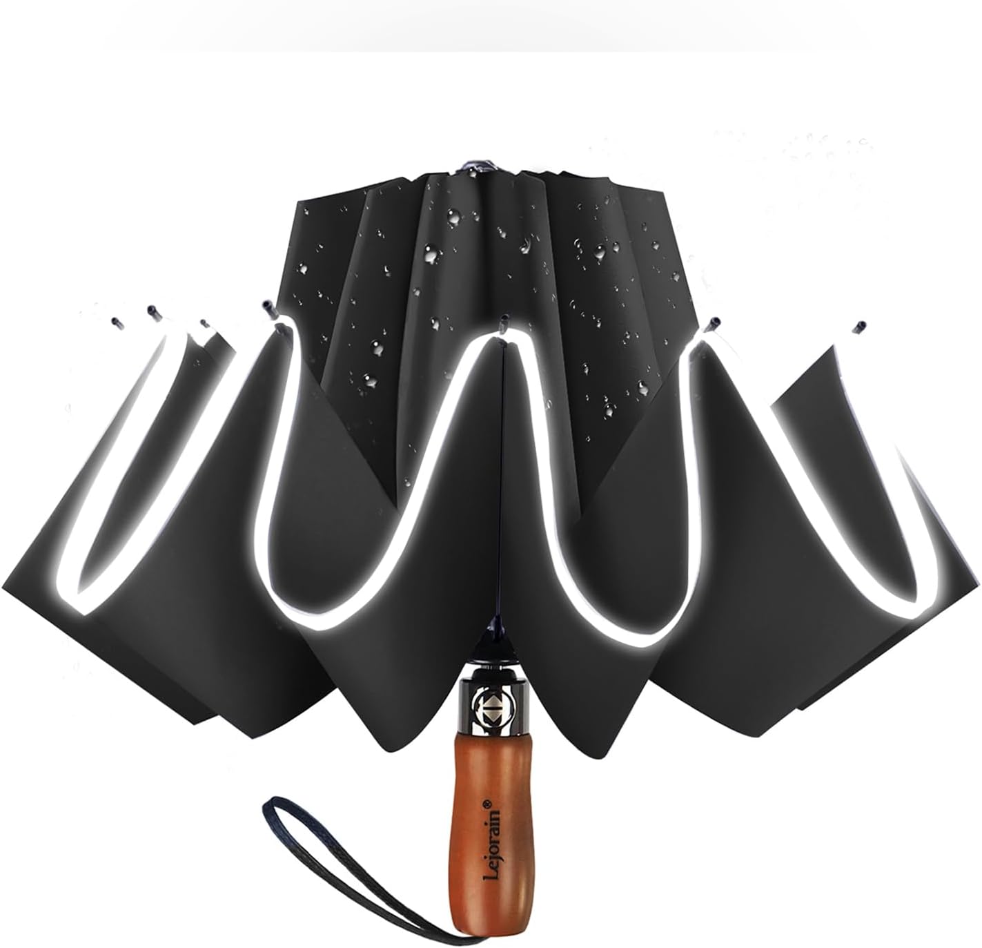 Lejorain Golf Large Inverted Umbrella - Black Big Windproof Heavy Duty Upside Down 46/50/54 Inch Compact Reverse Car Automatic Folding Reflective Umbrella