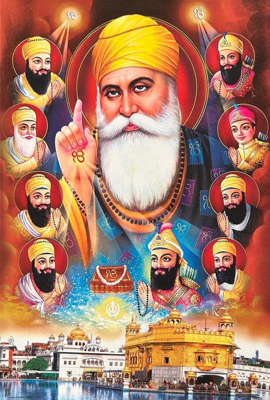 Impression photo Sikh 10 Gurus avec cadre bois poli Duco - 2