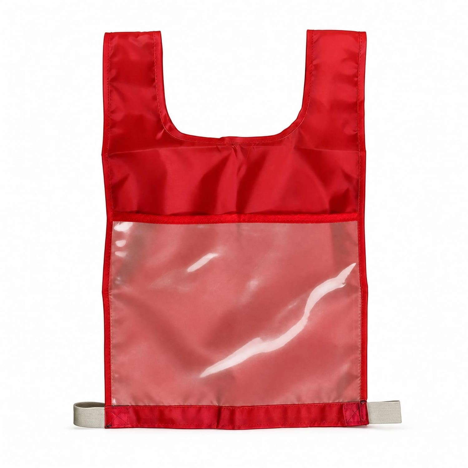 Side Tie Straps Transparent PVC Vest U-Shaped Neckline Clear Pocket Vest for Classroom, Red-image-21