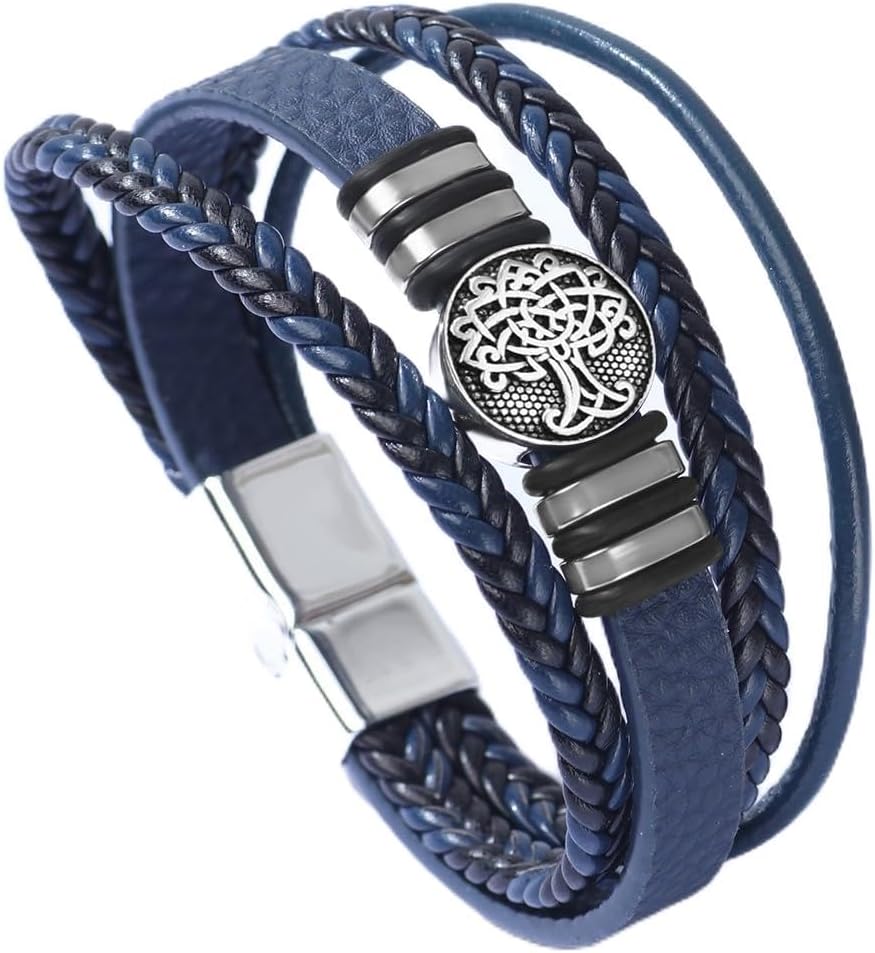 Mens Leather Bracelet with Multi-Layer Braided Leather Mens Bracelet Valentine's Day Gift