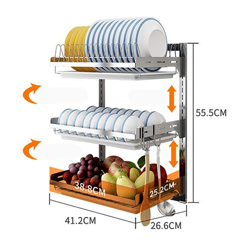 Escurridor de Platos para Fregadero, escurridor de Platos de Pared, escurridor de Acero Inoxidable con Bandeja de Drenaje, escurridor de Almacenamiento(