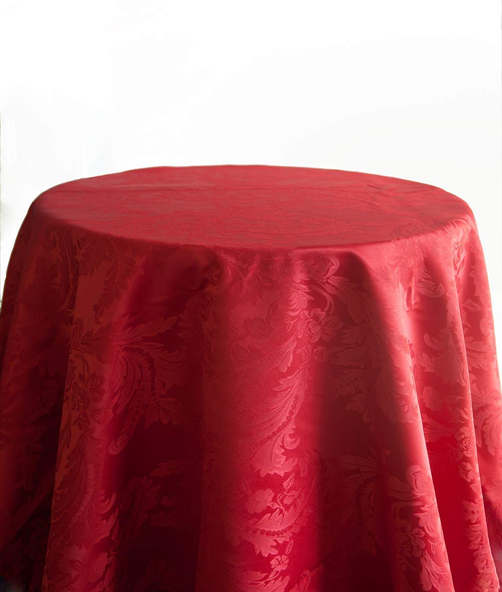 Decor Essentials Damask Tablecloth Table Linen Wedding Events Parties Decorations (Red, 132" Round)