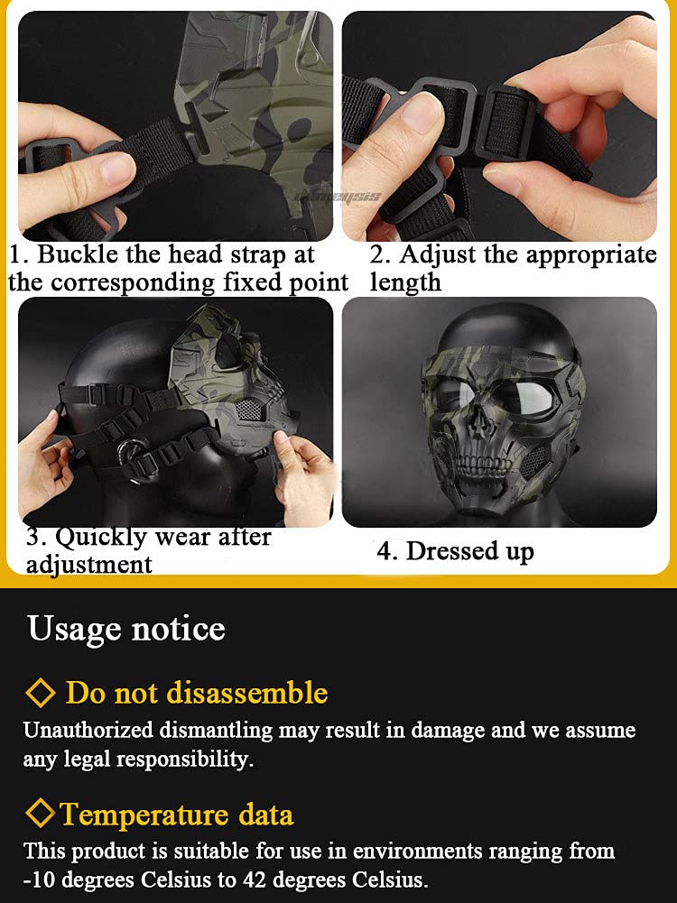 ACEXIER Tactical Airsoft Mask, Masques complets crâne Squelette avec Lunettes résistant aux Chocs armée Ventilateurs Fournitures Chasse Paintball Masques pour Moto Cyclisme randonnée Masque Militaire