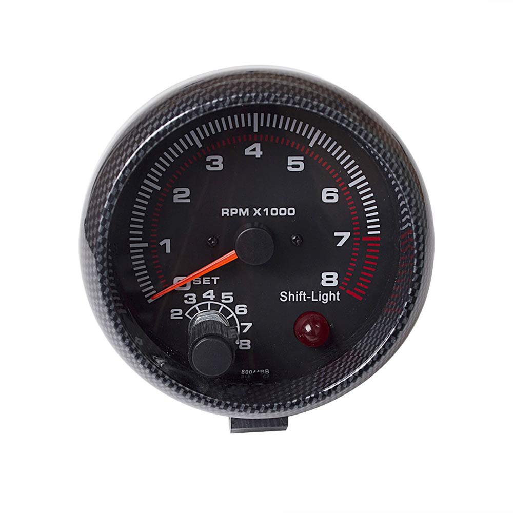 12V Contagiri Auto, 3,75 '' in Fibra di Carbonio Indicatore Bianco Inter Shift Contagiri Universale, per Marini Auto Camion Barca
