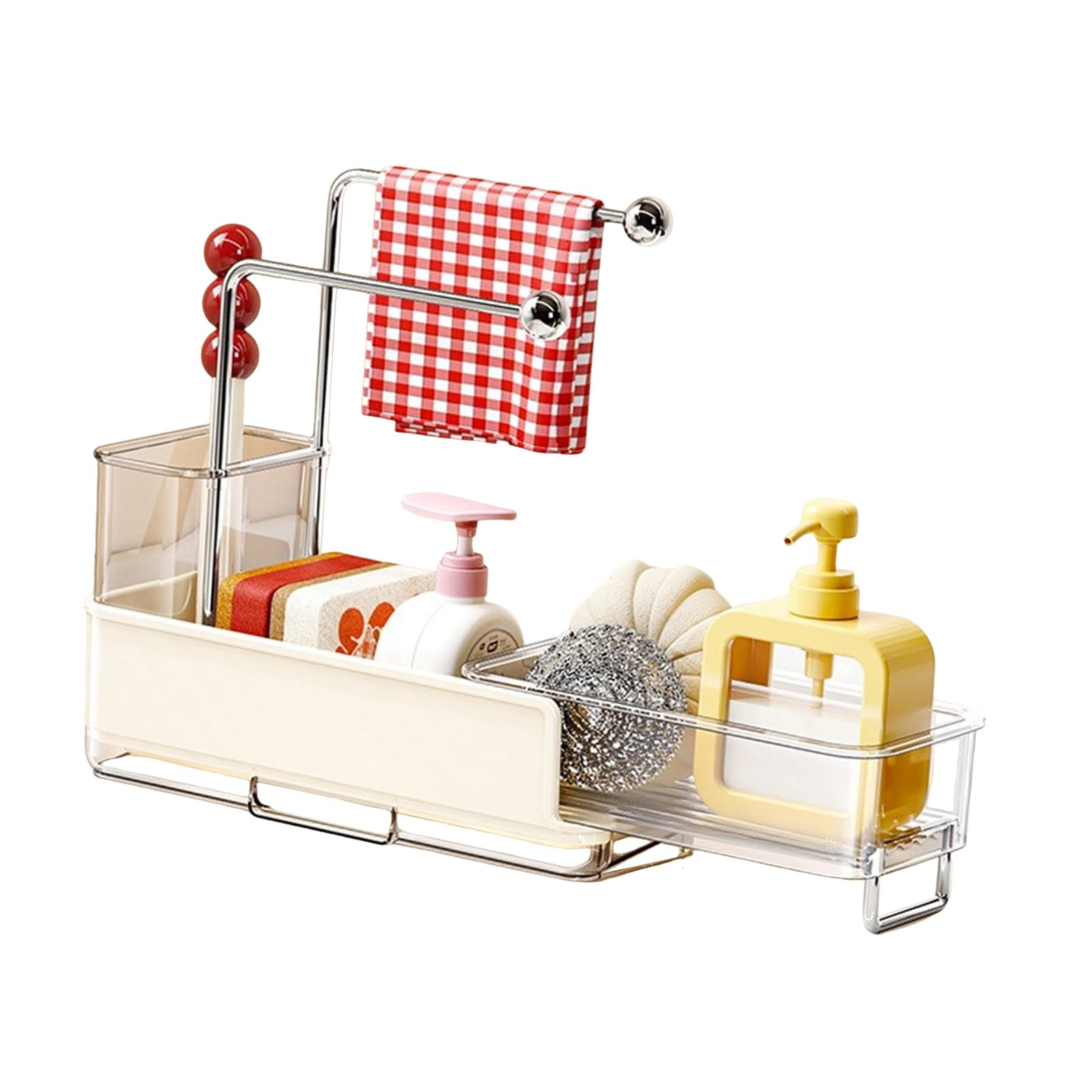 MCAOAL Kitchen Clean Storage Rack with Drain Tray for Sponge Soap and Scrubber Expandable Countertop Stand Dishes Soap Dispenser Rack
