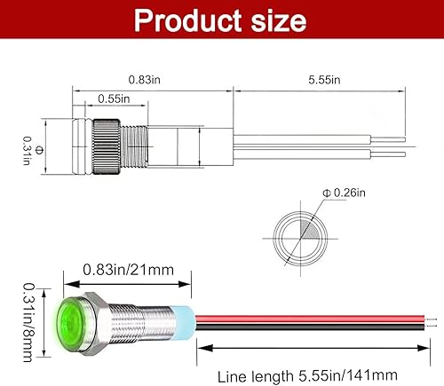 Miniatura 14 de 10pcs 0.236 in impermeable con cable LED indicador luz AC/DC 12-24V (azul)