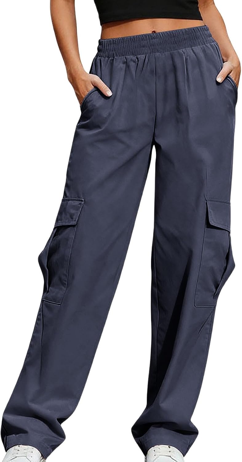 Baggy Cargo Pants for Women High Waisted Wide Leg Pants Hiking Lightweight Streetwear Outfits with Multiple Pockets