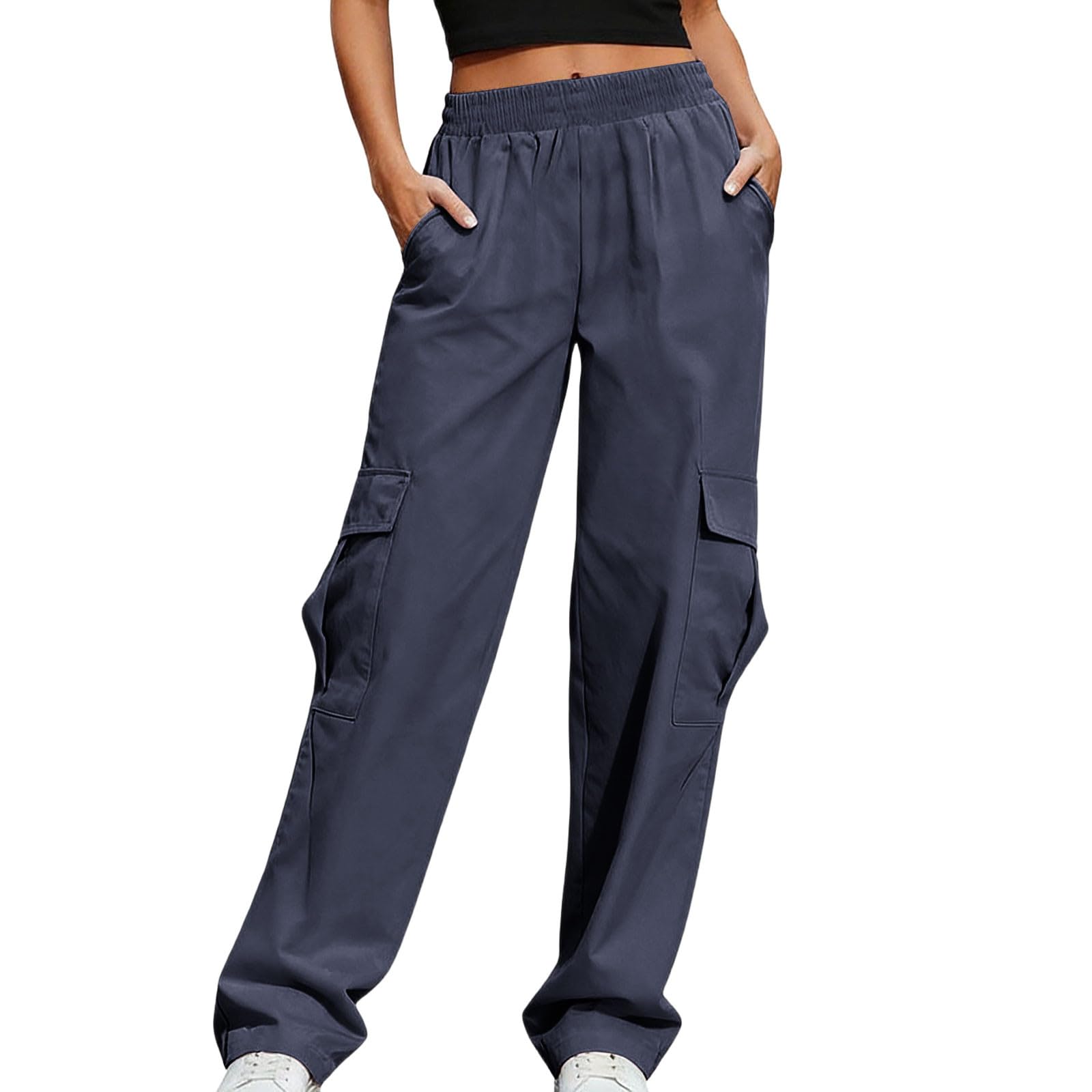 Pantalones cargo para mujer, cintura alta, pierna ancha, pantalones de combate con múltiples bolsillos, pantalones rectos, holgados, holgados, para el trabajo, ropa casual para uso diario, senderismo