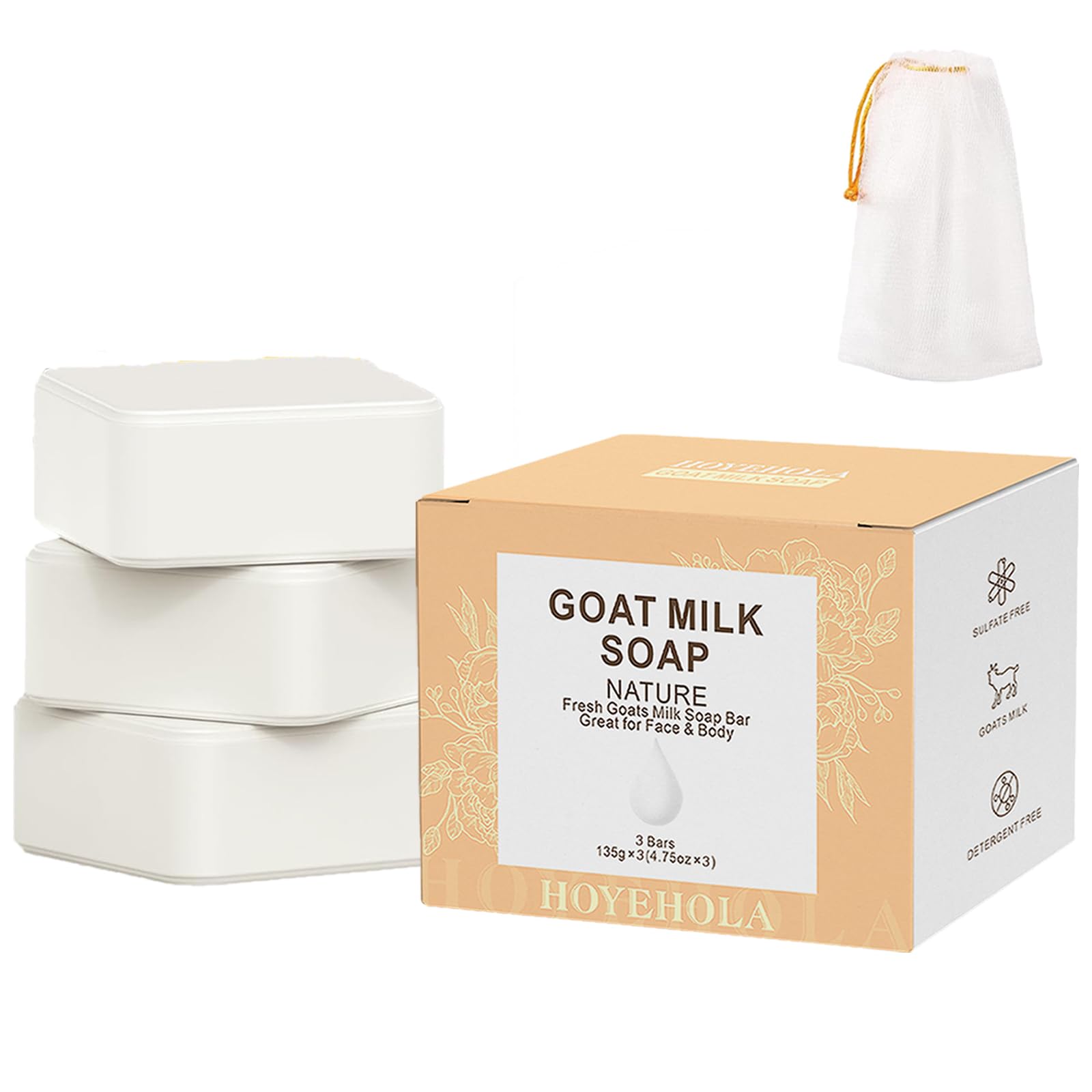 Goat Milk Soap Bar 3 Packs - Natural Moisturizing Soap Bar for Men Women All Skin Types Face & Body, 14oz Pack of 3 Bars