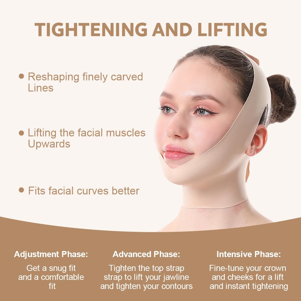 Face Lift Belt, Chin Strap Lift Face V-Shaper Bandage, Face Band Relaxation Lift Up Skin (Beige)