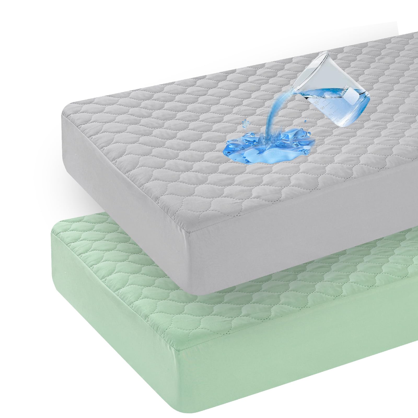 david's kids 2 Pack 52''x28'' Waterproof Crib Mattress Protector Pad Cover Stretch up to 8", Fitted Standard Crib and Toddler Mattresses, Soft and Breathable for Boys Girls, Grey &amp; Sage Green