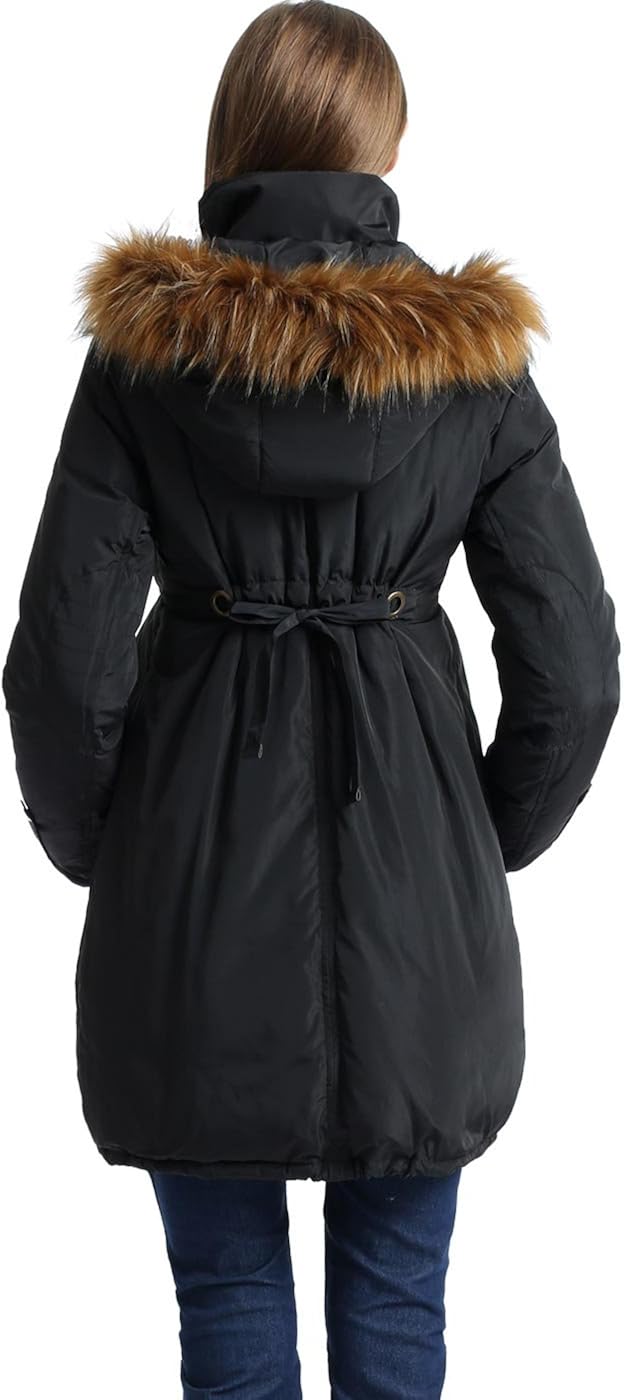 Momo Maternity Outerwear Lily Hooded Cinch Waist Down Parka Coat Pregnancy Winter Jacket at  Women’s Clothing store