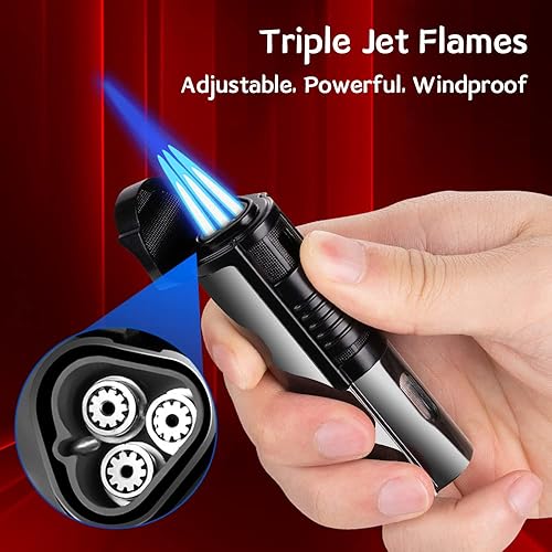 Miniatura 3 de Kivors Encendedor de antorcha con triple llama de chorro ajustable, ventana visible, encendedor recargable de butano para velas, cocina, barbacoa,