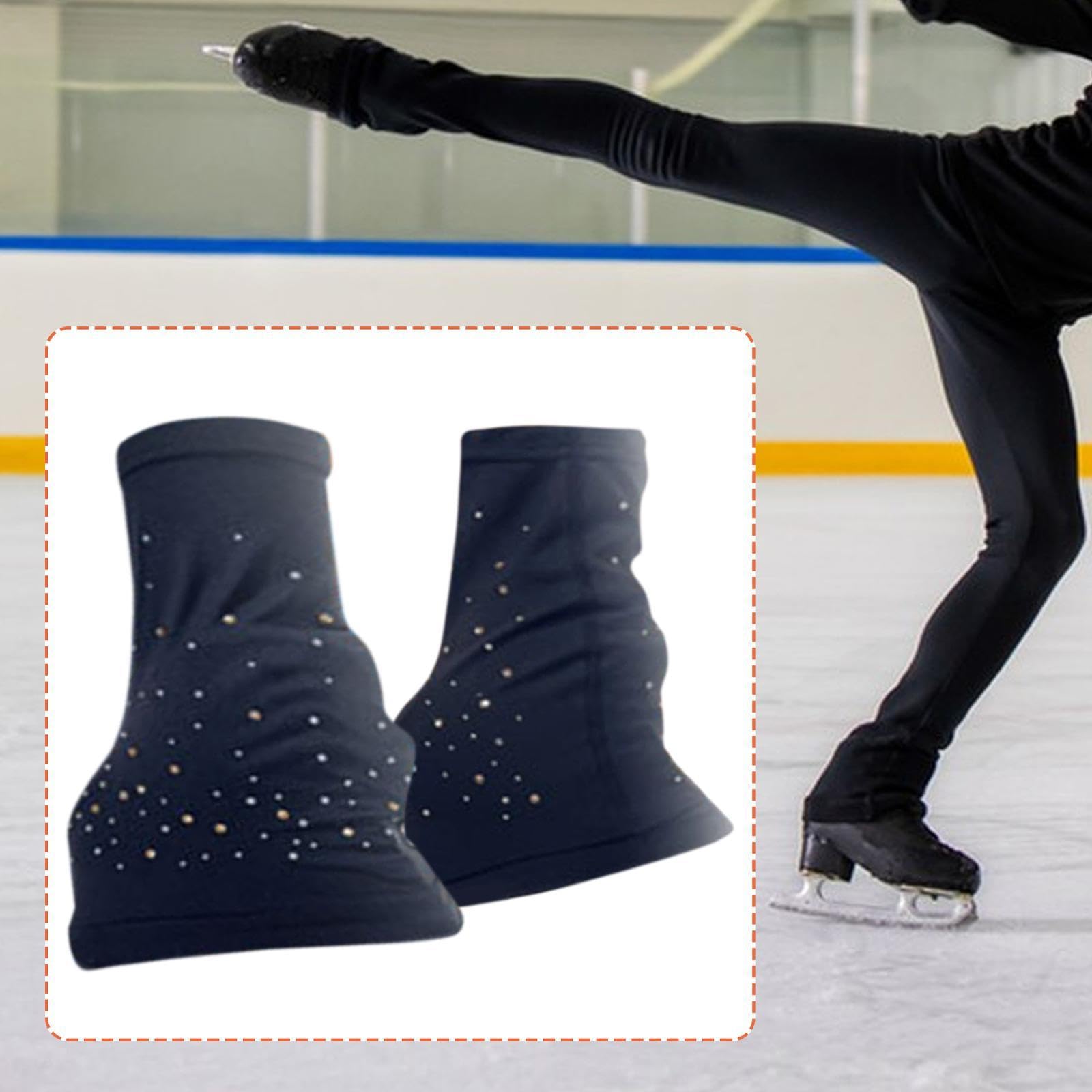 F Fityle Calentadores de piernas para patinaje artístico, protección térmica, modernos y elegantes, elásticos sobre bota, antideslizantes para entrenamiento